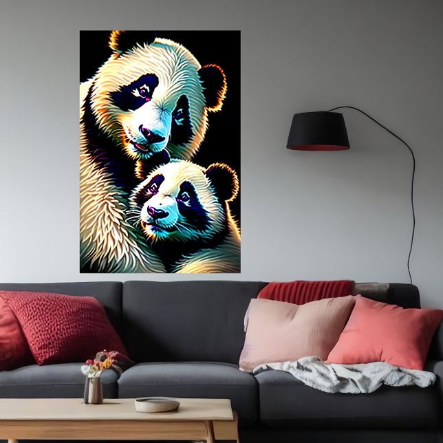 Poster Portrait d'une mère et d'un enfant de Panda | Art  (Créateur téléchargé)