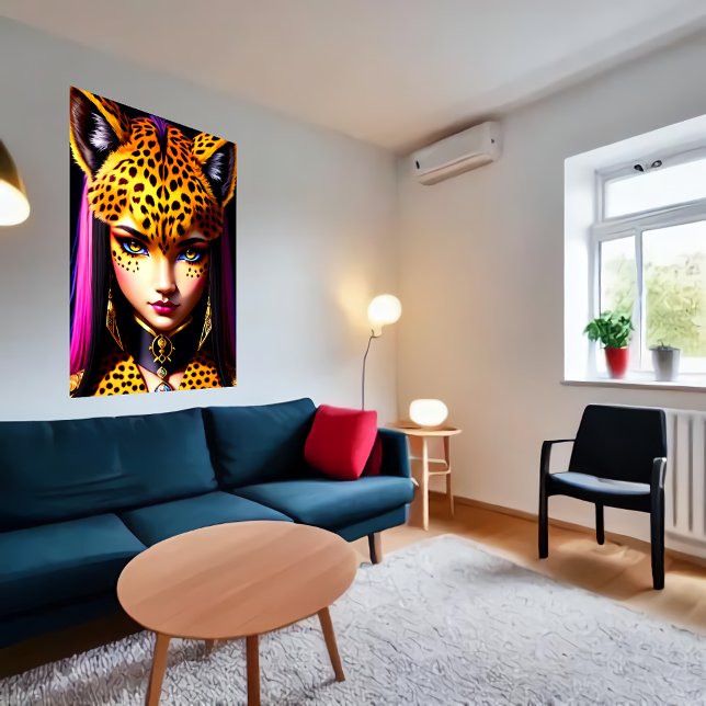 Poster portrait d'une Zoomorphale fille guépard | Art AI (Créateur téléchargé)