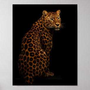 Poster Portrait élégant de léopard sur fond noir