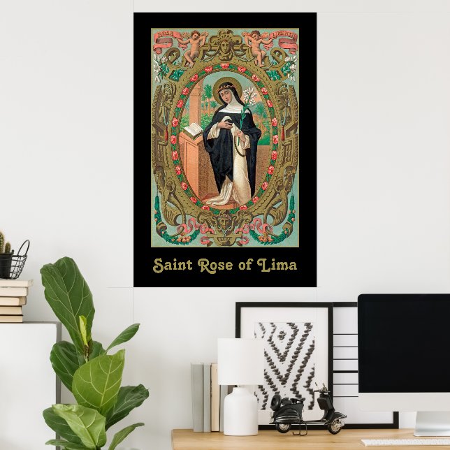 Poster Portrait encadré de Saint Rose de Lima (K 48) (Bureau à domicile)