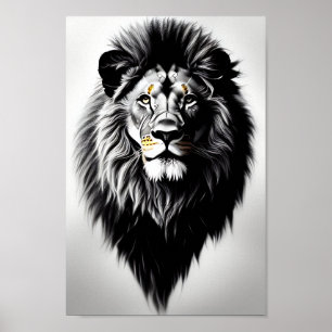 Poster Portrait Extraordinaire de lion noir et blanc