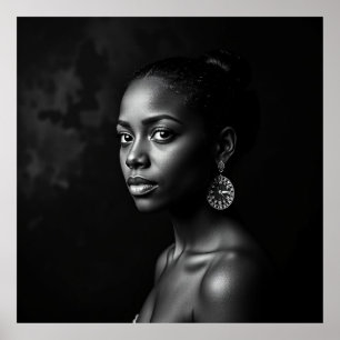 Poster Portrait féminin élégant - Charbon noir & blanc A