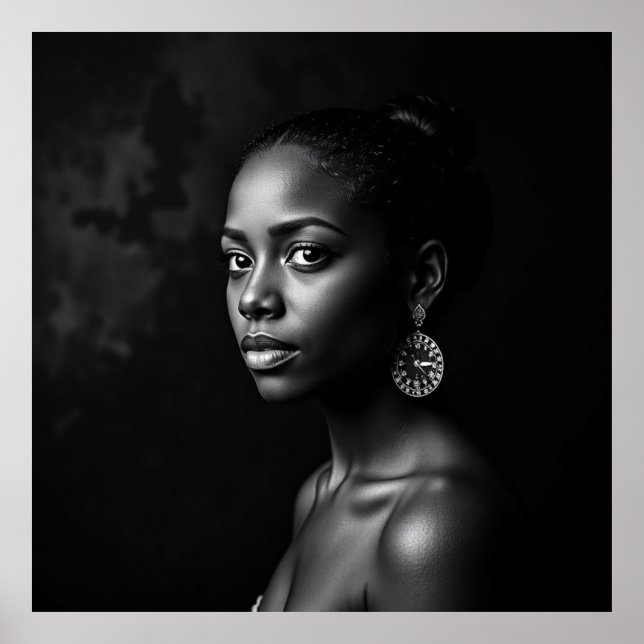 Poster Portrait féminin élégant - Charbon noir & blanc A (Devant)