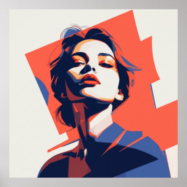 Poster Portrait féminin géométrique élégant (Devant)