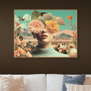 Poster Portrait Féminin Surréaliste avec des Fleurs Couvr
