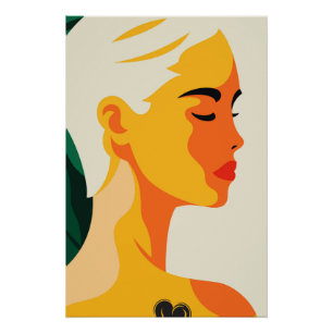 Poster Portrait femme Abstraite Tatouage de coeur moderne