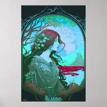 Portrait femme vert art nouveau ai design sur