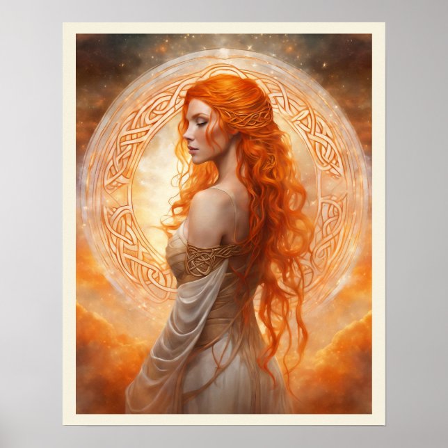Poster Portrait frappant d'une rousse femme cheveux longs (Devant)