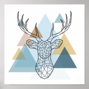 Poster Portrait géométrique des cerfs