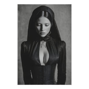 Poster Portrait gothique velours capuchon yeux fermés