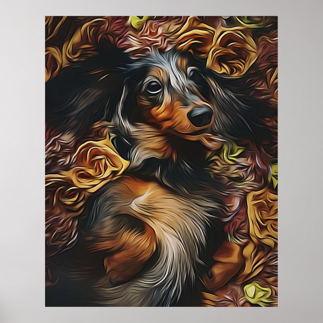 Poster Portrait Haut Angle De Dachshund Allongé Sur Le Ch (Devant)