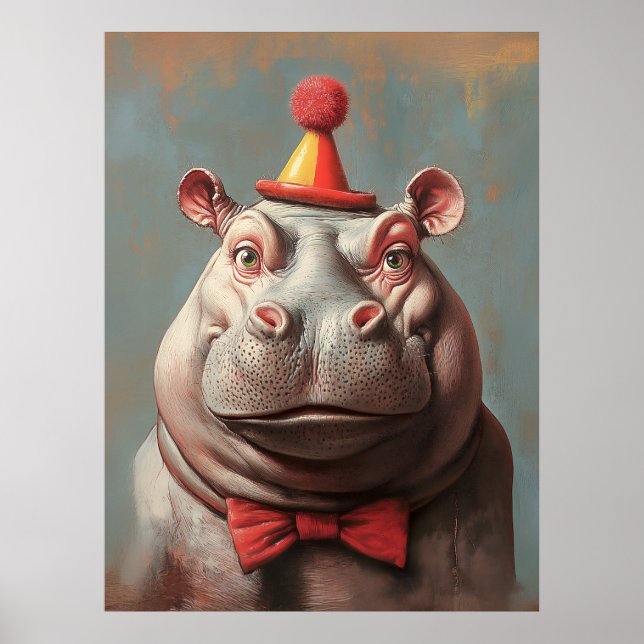 Poster Portrait hippo clown lunaire (Devant)