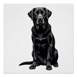 Poster Portrait Illustré de Chien Labrador Retriever Noir