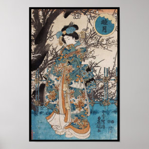 Poster Portrait japonais de geisha d'ukiyo-e vintage