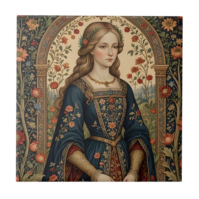 Poster Portrait Lady in Middle Ages Renaissance Ga Tile (Front)
