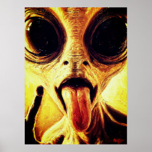 Poster Portrait ludique d'alien à l'huile