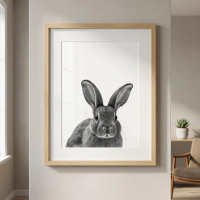 Portrait Moderne de Lapin en Bois noir blanc  