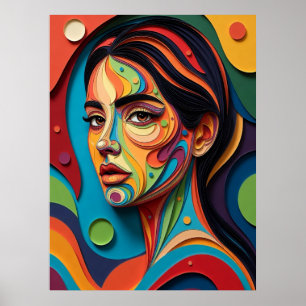Poster Portrait moderne en papier découpé Chromatic Grace