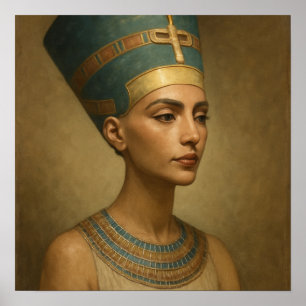 Poster Portrait mystique Nefertiti Queen Blue Gold