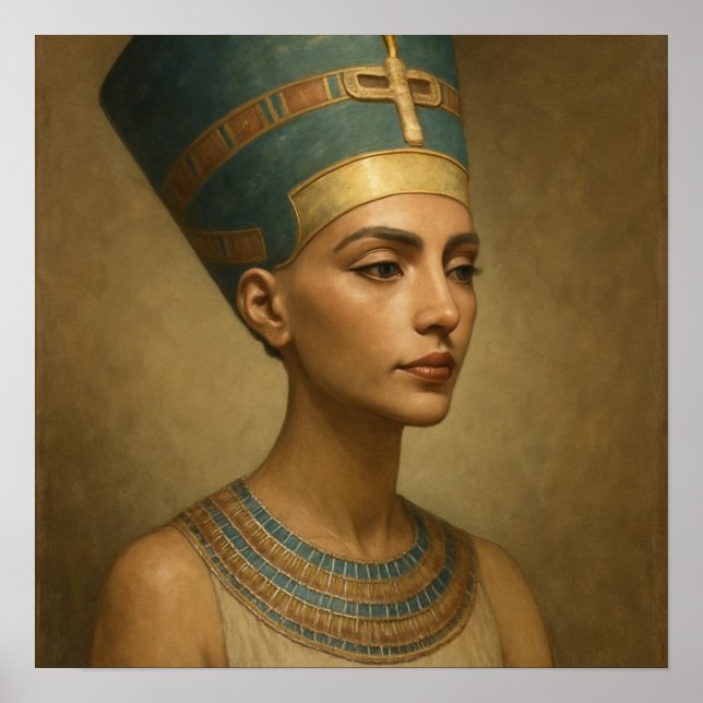 Poster Portrait mystique Nefertiti Queen Blue Gold (Devant)