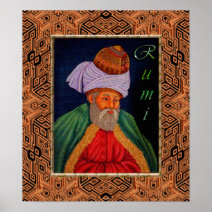 Poster Portrait mystique soufi de Rumi sur BG géométrique