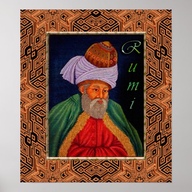Poster Portrait mystique soufi de Rumi sur BG géométrique (Devant)