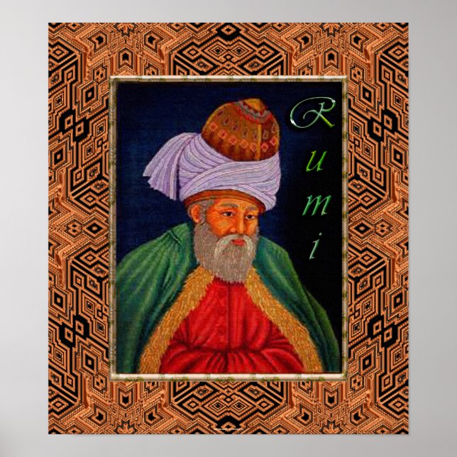 Poster Portrait mystique soufi de Rumi sur BG géométrique (Devant)