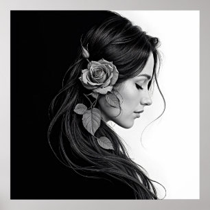 Poster Portrait noir et blanc de la belle femme art