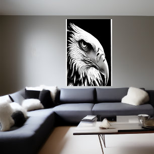 Poster Portrait noir et blanc d'un aigle Art AI