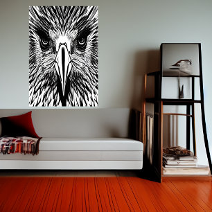 Poster Portrait noir et blanc d'un aigle   Art AI