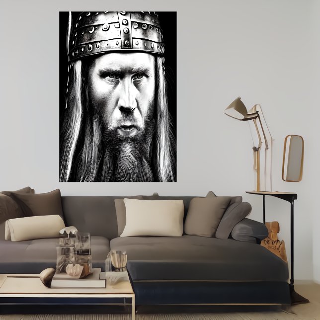 Poster Portrait noir et blanc d'un viking | Art AI (Créateur téléchargé)