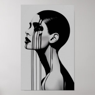 Poster portrait noir et blanc d'une femme avec un rasé