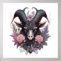 Portrait of a Creepy Baphomet with Flowers