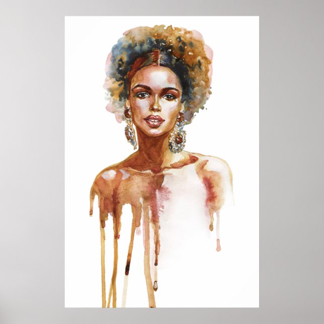 Poster Portrait peint de la femme africaine, aquarelle (Devant)