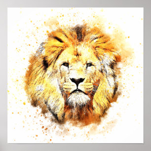 Poster Portrait peint de lion