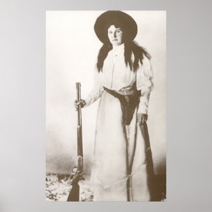 Poster Portrait photo de 1910 d'une cowgirl tenant un fus