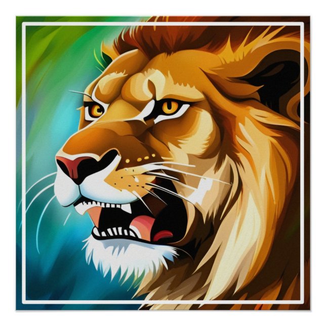 Poster Portrait Posé côté Lion rugissant-57566 (Devant)
