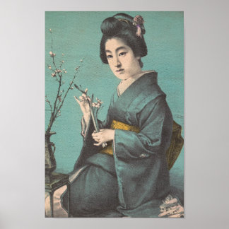 Poster Portrait vintage classique de geisha femme japonai