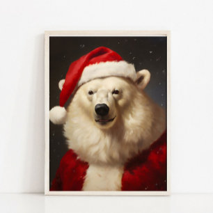Poster Portrait vintage de Noël ours polaire Santa Victor
