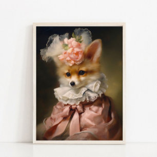 Poster Portrait Vintage de Renardeau, Portrait d'Animal V