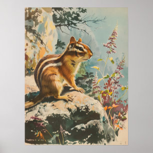 Poster Portrait vintage du Chipmunk oriental