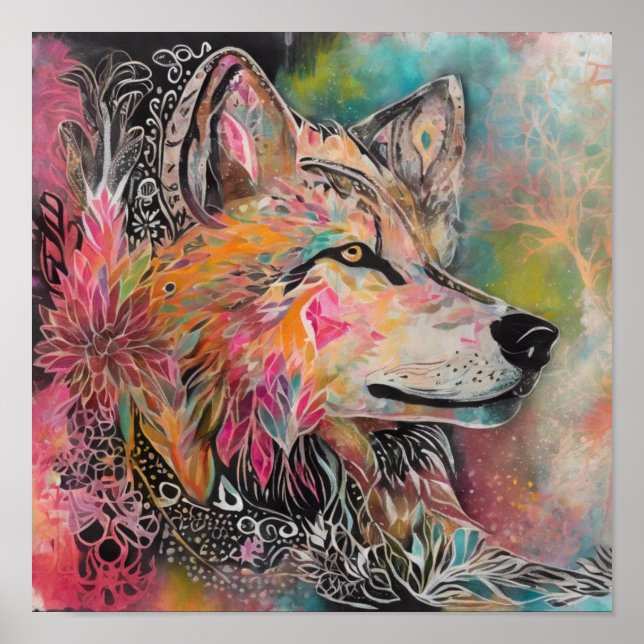 Poster Portrait Whimsical Wolf (Devant)