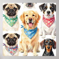 Portraits de chiots mignons en bandana en collage