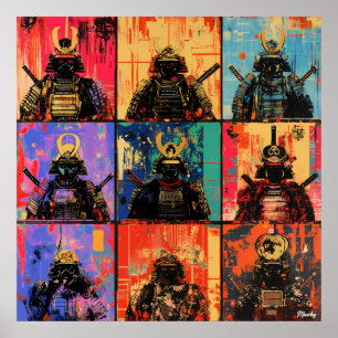 Poster Portraits de Guerriers Samouraïs dans l'Art de Gra