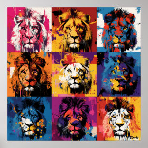 Poster Portraits de lion de graffiti gras avec urbain vib