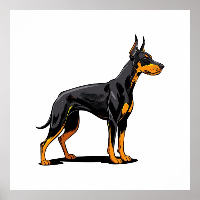 Poster Portraits d'un chien Doberman tête vue de face (Devant)
