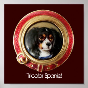 Poster PORTRAITS MINIATURES VICTORIENS Spaniel tricolore