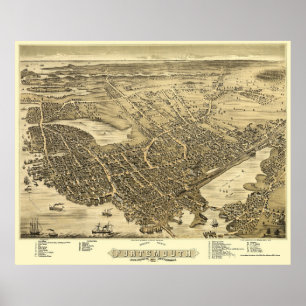 Poster Portsmouth, NH Panoramic Map - 1877
