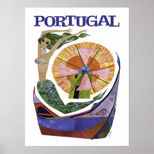 Poster Portugal, mélange d'attractions touristiques, vint