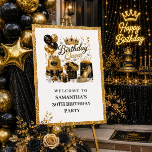 Poster Pos Glitter Bienvenue Reine Anniversaire Or Noir G